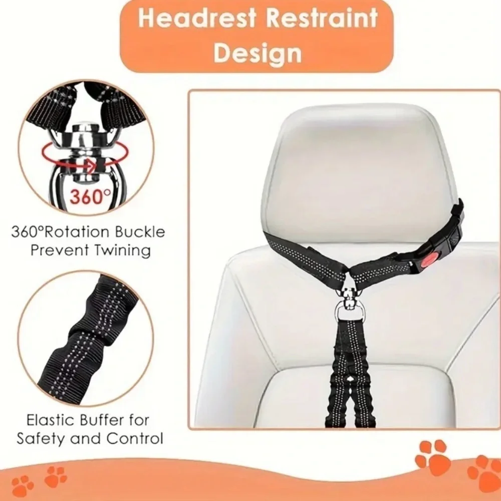 Black Double Dog Leash with Reflective Stitching